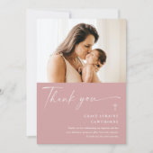 Modern Elegant Script Photo Baptism Dank je kaart (Voorkant)