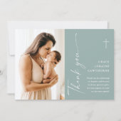 Modern Elegant Script Photo Baptism Dank je kaart (Voorkant)