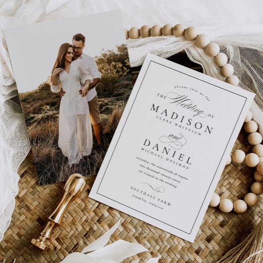 Modern Elegant Script Photo Budget Bruiloft Kaart