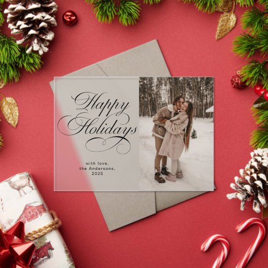 Modern Elegant Script Photo Collage Christmas Card Acryl Uitnodigingen (Insity (Feestdagen))