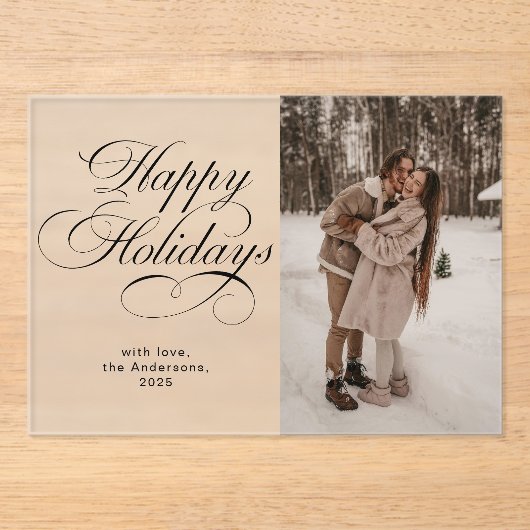 Modern Elegant Script Photo Collage Christmas Card Acryl Uitnodigingen (Voorkant)