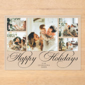 Modern Elegant Script Photo Collage Christmas Card Acryl Uitnodigingen (Voorkant)
