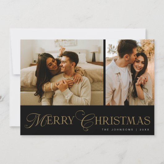 Modern Elegant Script Photo Collage Christmas Feestdagenkaart (Voorkant)