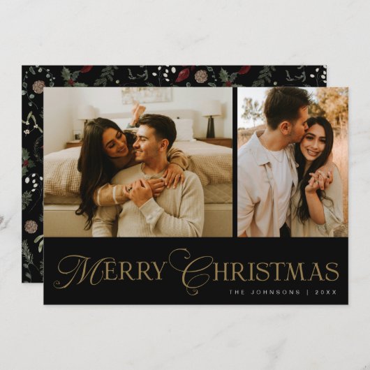 Modern Elegant Script Photo Collage Christmas Feestdagenkaart (Voorkant / Achterkant)