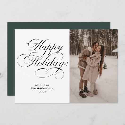 Modern Elegant Script Photo Collage Christmas Feestdagenkaart (Voorkant / Achterkant)