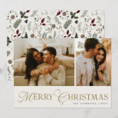 Modern Elegant Script Photo Collage Christmas Feestdagenkaart (Voorkant / Achterkant)