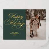 Modern Elegant Script Photo Collage Christmas Folie Feestdagenkaart (Voorkant)