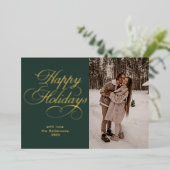 Modern Elegant Script Photo Collage Christmas Folie Feestdagenkaart (Staand Voorkant)