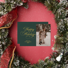 Modern Elegant Script Photo Collage Christmas Folie Feestdagenkaart