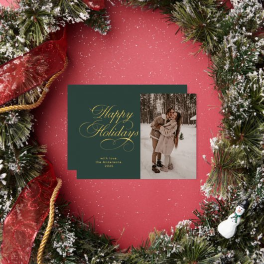 Modern Elegant Script Photo Collage Christmas Folie Feestdagenkaart (Insitu)
