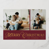 Modern Elegant Script Photo Collage Gold Christmas Folie Feestdagenkaart (Voorkant)