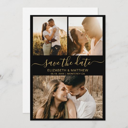 Modern Elegant Script Photo Collage Wedding Save T Save The Date (Voorkant / Achterkant)