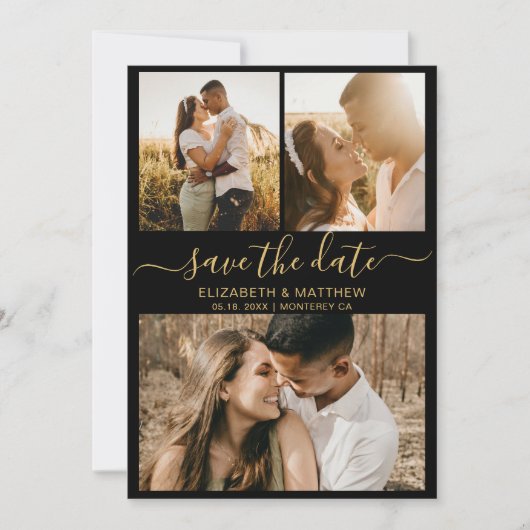 Modern Elegant Script Photo Collage Wedding Save T The Date (Voorkant)