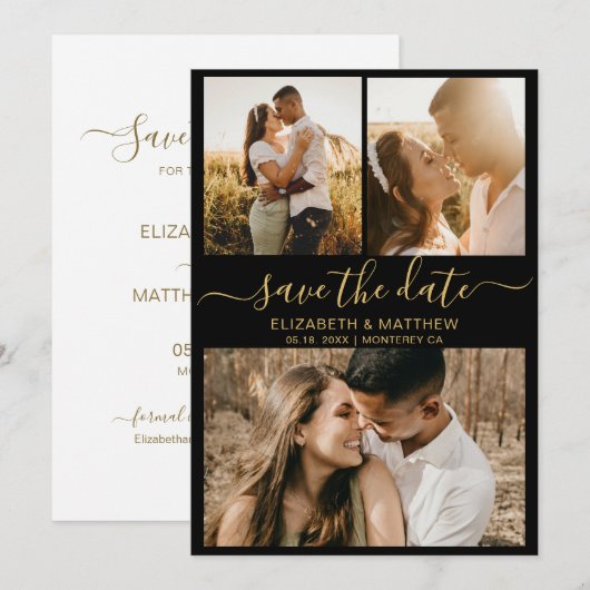 Modern Elegant Script Photo Collage Wedding Save T The Date (Voorkant / Achterkant)