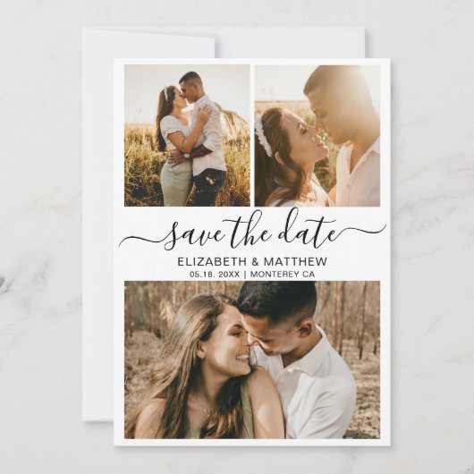 Modern Elegant Script Photo Collage Wedding Save T The Date (Voorkant)