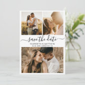 Modern Elegant Script Photo Collage Wedding Save T The Date (Staand voorkant)