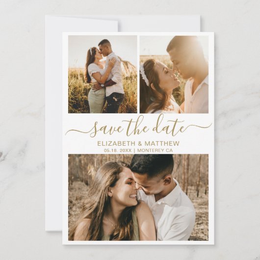 Modern Elegant Script Photo Collage Wedding Save The Date (Voorkant)