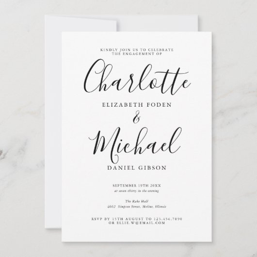 Modern Elegant Script Photo Engagement Party Kaart (Voorkant)