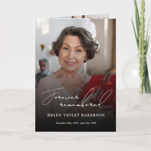 Modern Elegant Script Photo Folded Funeral Program Programma (Voorkant)