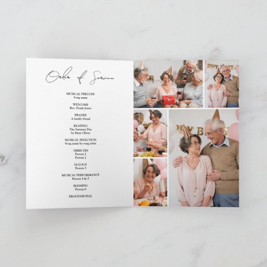 Modern Elegant Script Photo Folded Funeral Program Programma (Binnen)