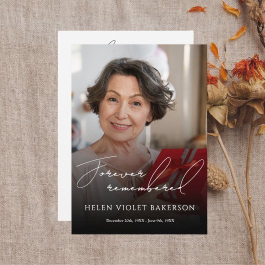 Modern Elegant Script Photo Funeral Flat Programmakaart