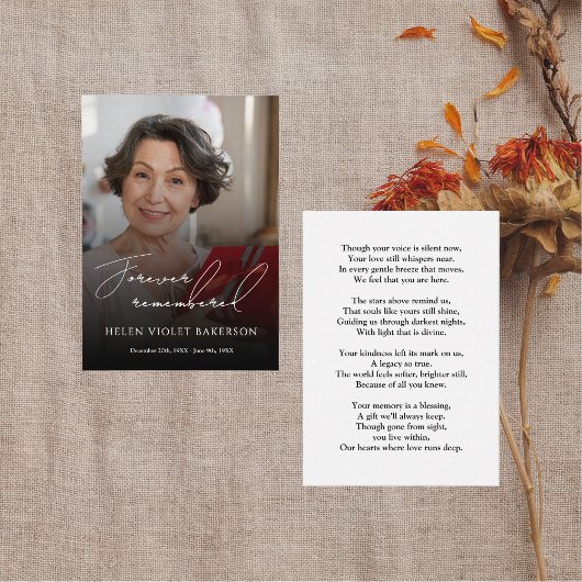 Modern Elegant Script Photo Funeral Welcome Sign Visitekaartje