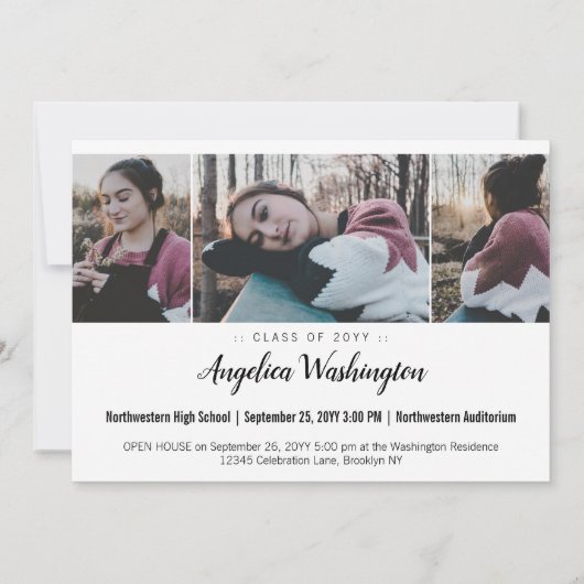 Modern Elegant Script Photo High School Afstuderen Aankondiging (Achterkant)