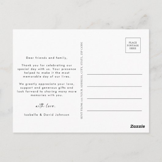 Modern Elegant Script Photo Weddenschap Bedankt Briefkaart (Achterkant)