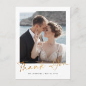 Modern Elegant Script Photo Weddenschap Bedankt Briefkaart (Voorkant)