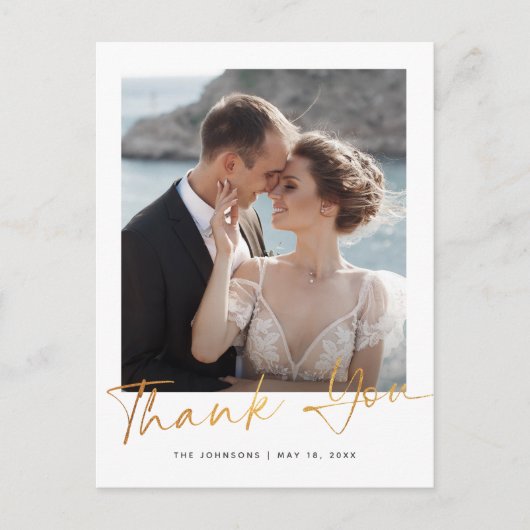 Modern Elegant Script Photo Weddenschap Bedankt Briefkaart (Voorkant)