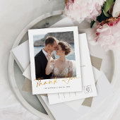 Modern Elegant Script Photo Weddenschap Bedankt Briefkaart