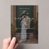 Modern Elegant Script Photo Wedding Acryl Uitnodigingen (Insitu (Draagbaar))