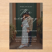 Modern Elegant Script Photo Wedding Acryl Uitnodigingen (Voorkant)
