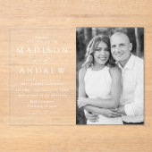 Modern Elegant Script Photo Wedding Acryl Uitnodigingen (Voorkant)