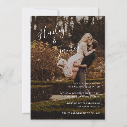 Modern Elegant Script Photo Wedding Kaart (Voorkant)