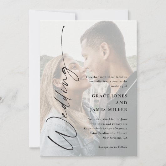 Modern Elegant Script Photo Wedding Kaart (Voorkant)