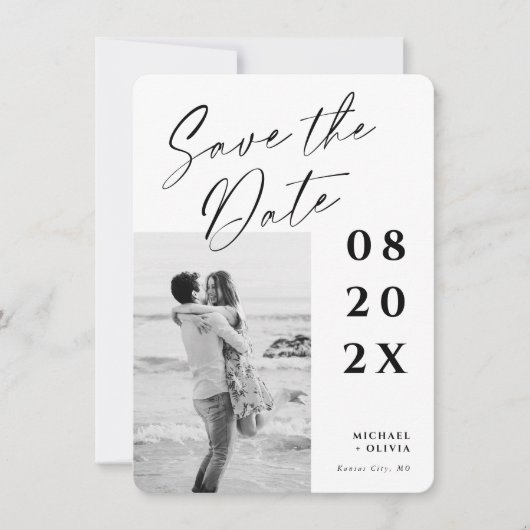 Modern Elegant Script Photo Wedding Save the Date (Voorkant)