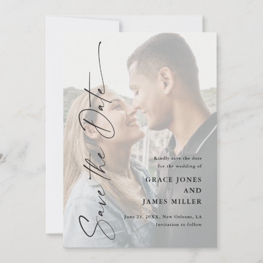 Modern Elegant Script Photo Wedding Save The Date (Voorkant)
