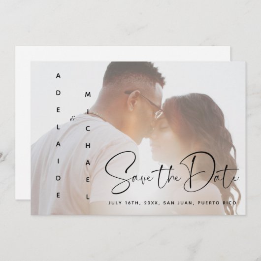 Modern Elegant Script Photo Wedding Save the Date (Voorkant / Achterkant)