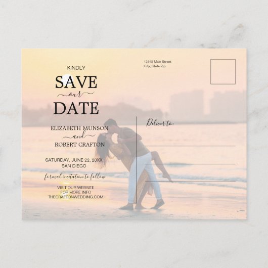 Modern Elegant Script Photo Wedding Save the Date Aankondigingskaart (Achterkant)