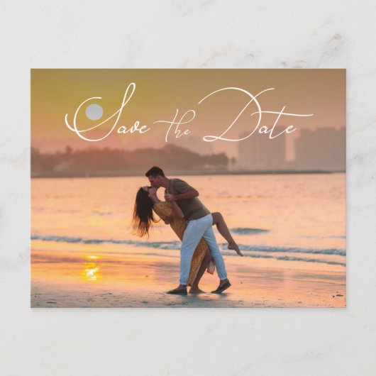 Modern Elegant Script Photo Wedding Save the Date Aankondigingskaart (Voorkant)