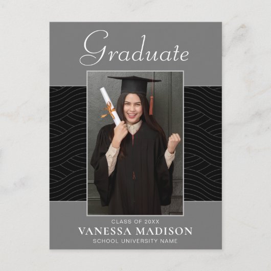 Modern | Elegant Script Platinum Grey 2 Foto Afstu Briefkaart (Voorkant)