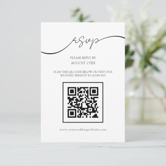 Modern Elegant Script QR Code Bruiloft RSVP Kaart (Staand voorkant)