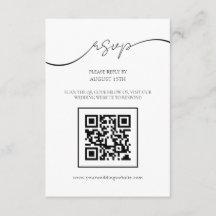 Modern Elegant Script QR Code Bruiloft RSVP Kaart