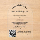 Modern elegant script QR-code budget bruiloft Acryl Uitnodigingen (Voorkant)