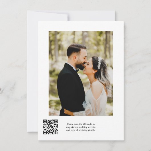 Modern Elegant Script QR Code Foto Budget Bruiloft Kaart (Achterkant)