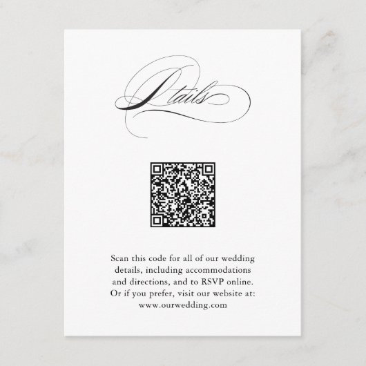 Modern Elegant Script QR Code Trouwdetails Informatiekaartje (Voorkant)