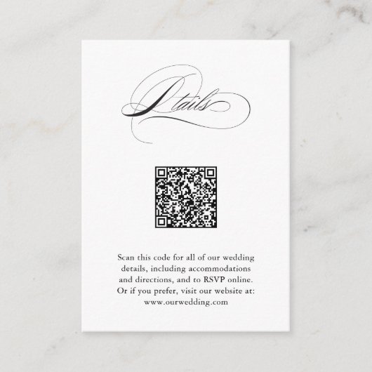 Modern Elegant Script QR Code Trouwdetails Informatiekaartje (Voorkant)
