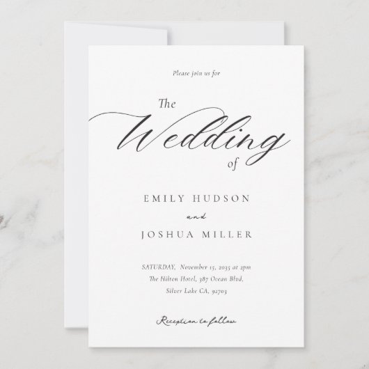 Modern Elegant Script QR foto bruiloft uitnodiging (Voorkant)