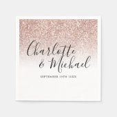 Modern Elegant Script Roos Gold Glitter Wedding Servet (Voorkant)